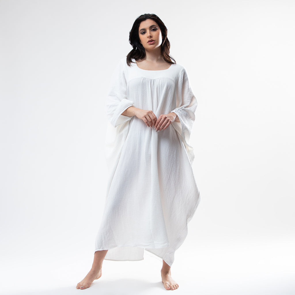 Kaftán Mita - Lino Blanco - Elementa ropa de bambú en México - Ropa cómoda para mujer, ropa sustentable para mujer.
