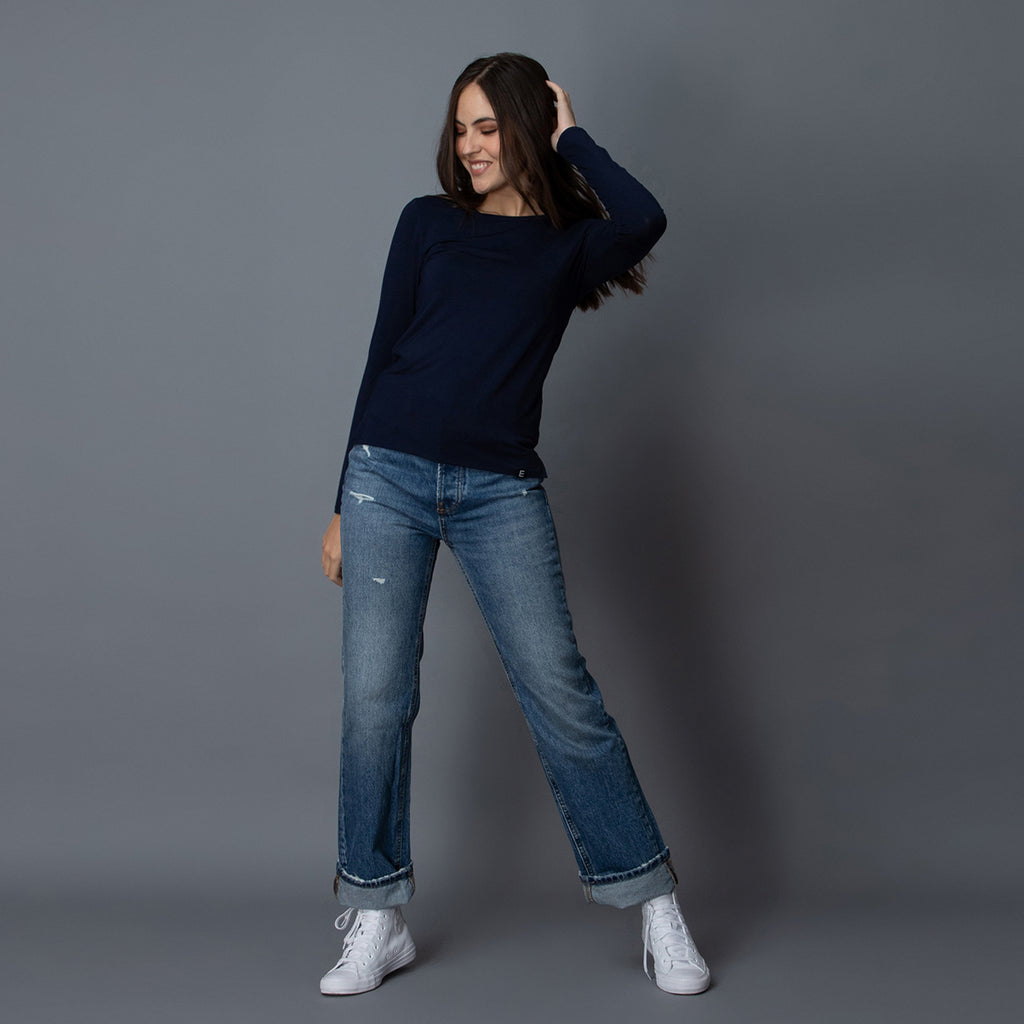 Playera de Bambú Manga Larga Mujer Color Azul Marino - Bamboo Silk - Elementa ropa de bambú en México - Ropa cómoda para mujer ,  ropa sustentable para mujer.