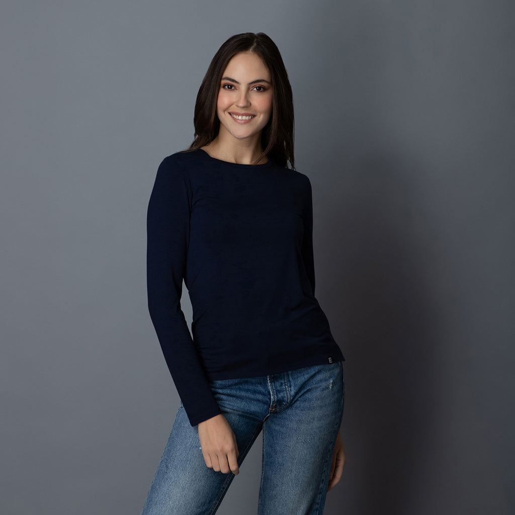 Playera de Bambú Manga Larga Mujer Color Azul Marino - Bamboo Silk - Elementa ropa de bambú en México - Ropa cómoda para mujer ,  ropa sustentable para mujer.