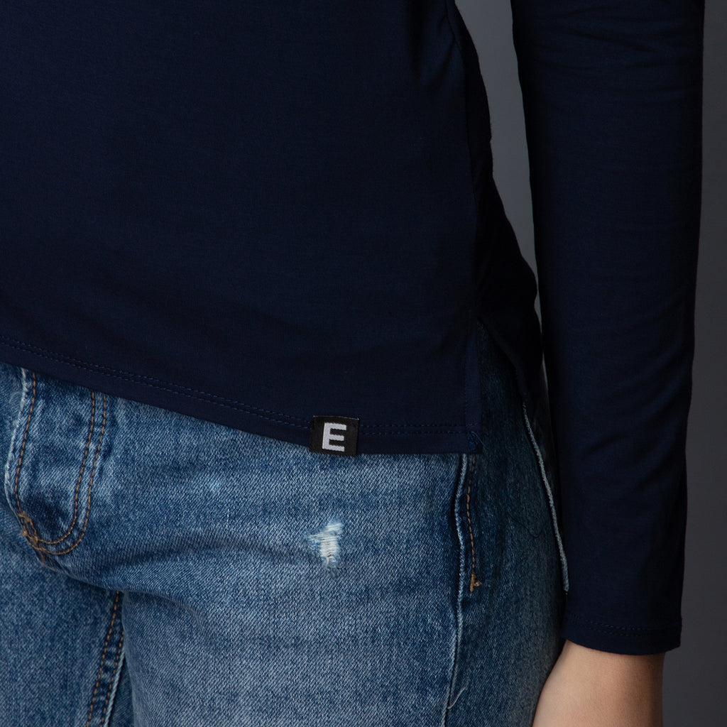 Playera de Bambú Manga Larga Mujer Color Azul Marino - Bamboo Silk - Elementa ropa de bambú en México - Ropa cómoda para mujer ,  ropa sustentable para mujer.