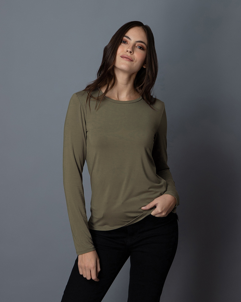Playera de Bambú Manga Larga Mujer Color Verde - Bamboo Silk - Elementa ropa de bambú en México - Ropa cómoda para mujer ,  ropa sustentable para mujer.
