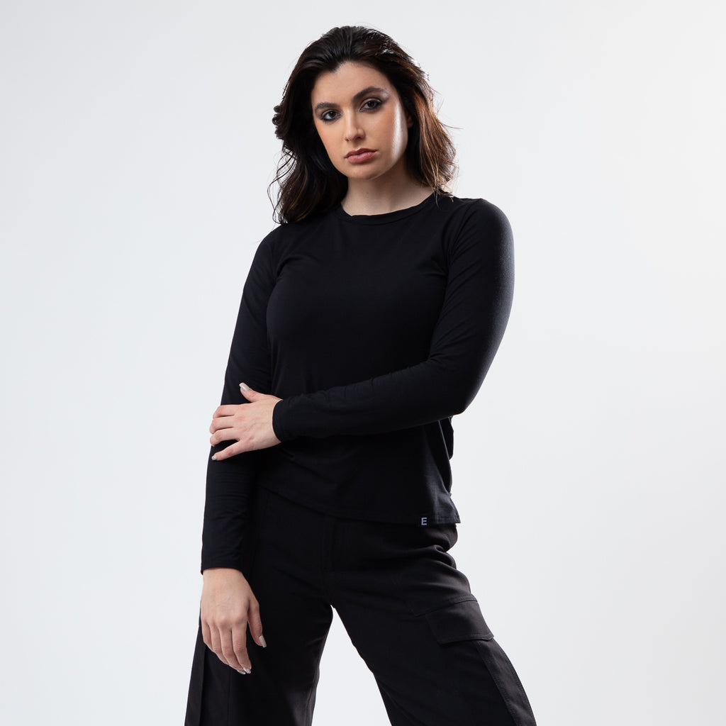 Playera de Bambú Manga Larga Mujer Color Negro - Bamboo Silk - Elementa ropa de bambú en México - Ropa cómoda para mujer ,  ropa sustentable para mujer.