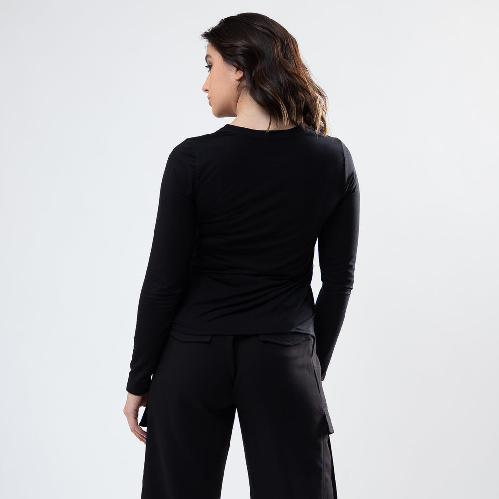 Playera de Bambú Manga Larga Mujer Color Negro - Bamboo Silk - Elementa ropa de bambú en México - Ropa cómoda para mujer ,  ropa sustentable para mujer.