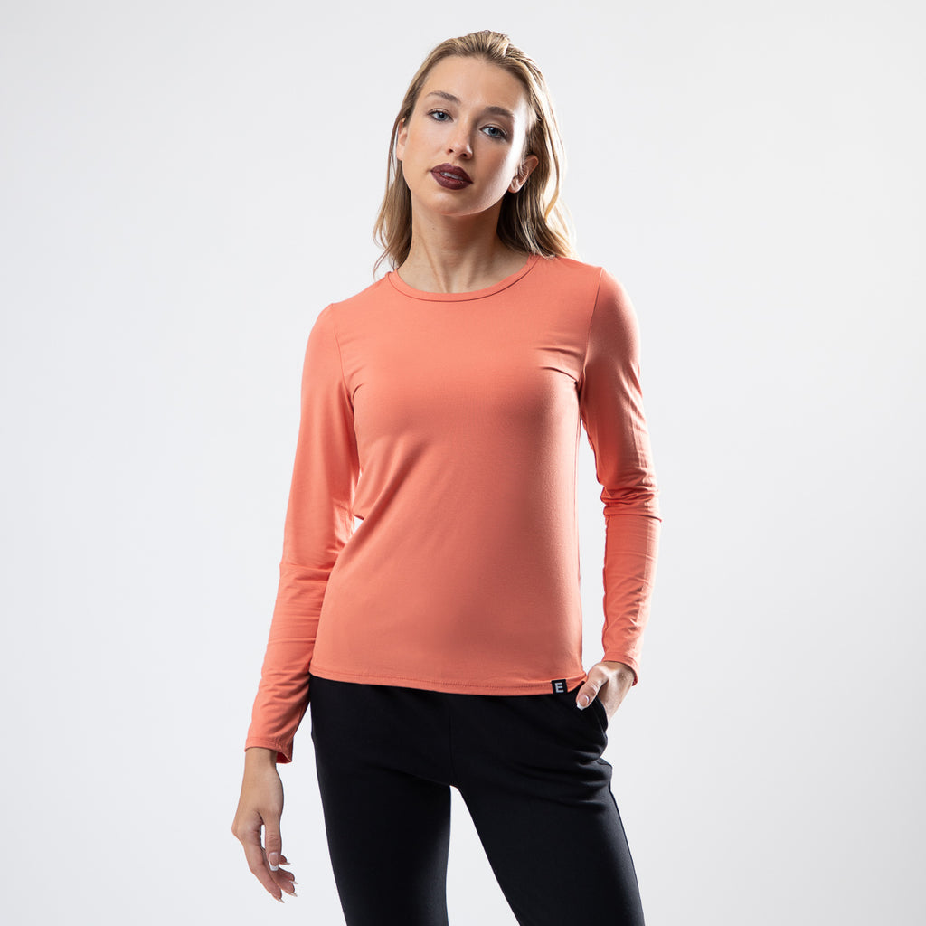 Playera de Bambú Manga Larga Mujer Color Coral - Bamboo Silk - Elementa ropa de bambú en México - Ropa cómoda para mujer ,  ropa sustentable para mujer.