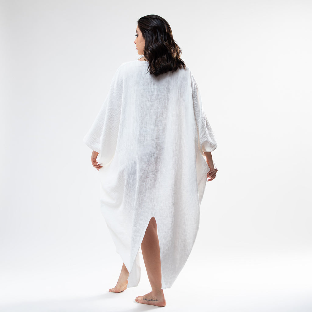 Kaftán Mita - Lino Blanco - Elementa ropa de bambú en México - Ropa cómoda para mujer ,  ropa sustentable para mujer.